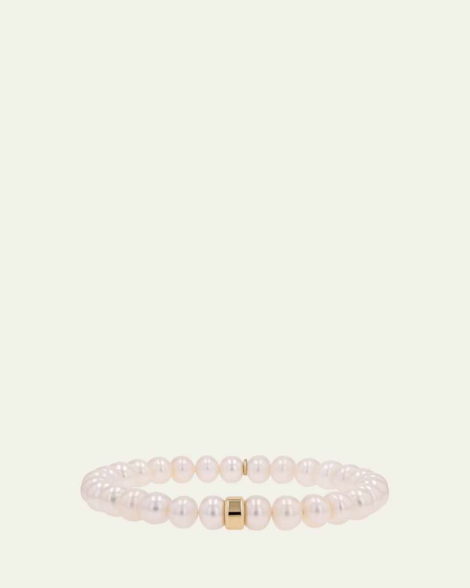Pearl 8mm Beaded Bracelet with Plain Rondelle